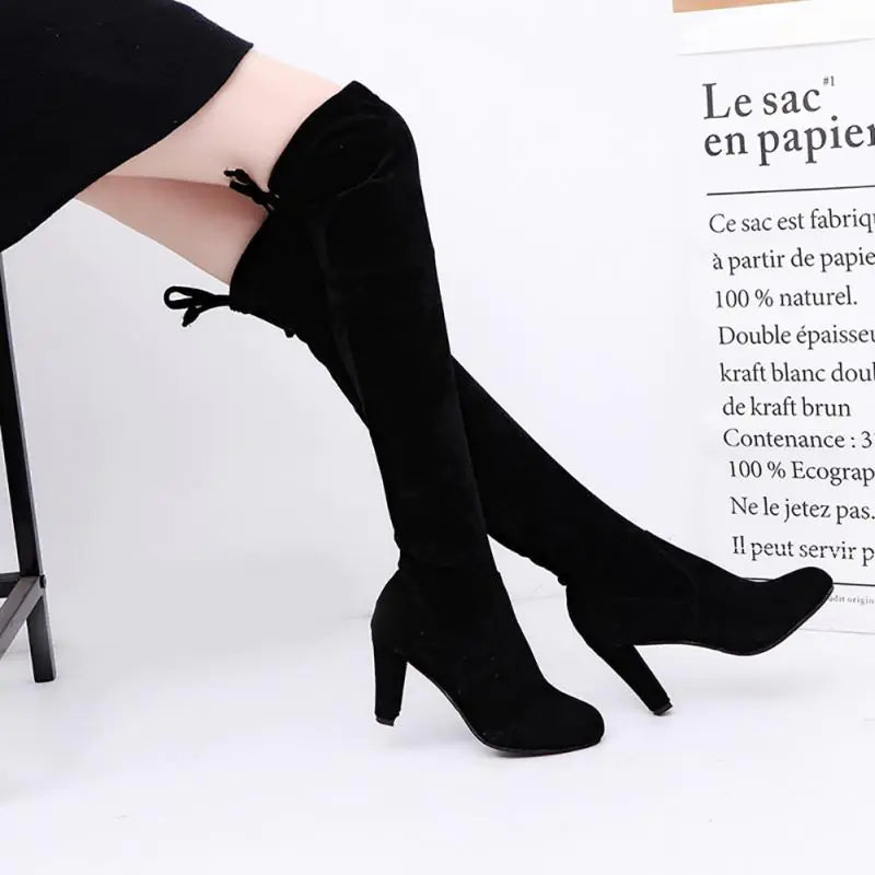 Pointed Toe Women's Knee-High Chunky Heel Boots