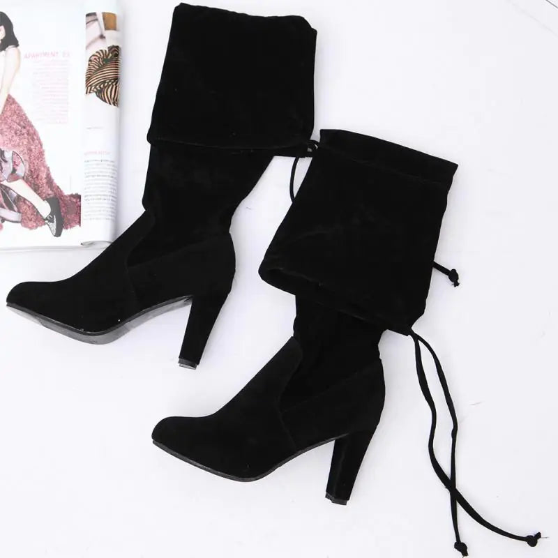 Pointed Toe Women's Knee-High Chunky Heel Boots