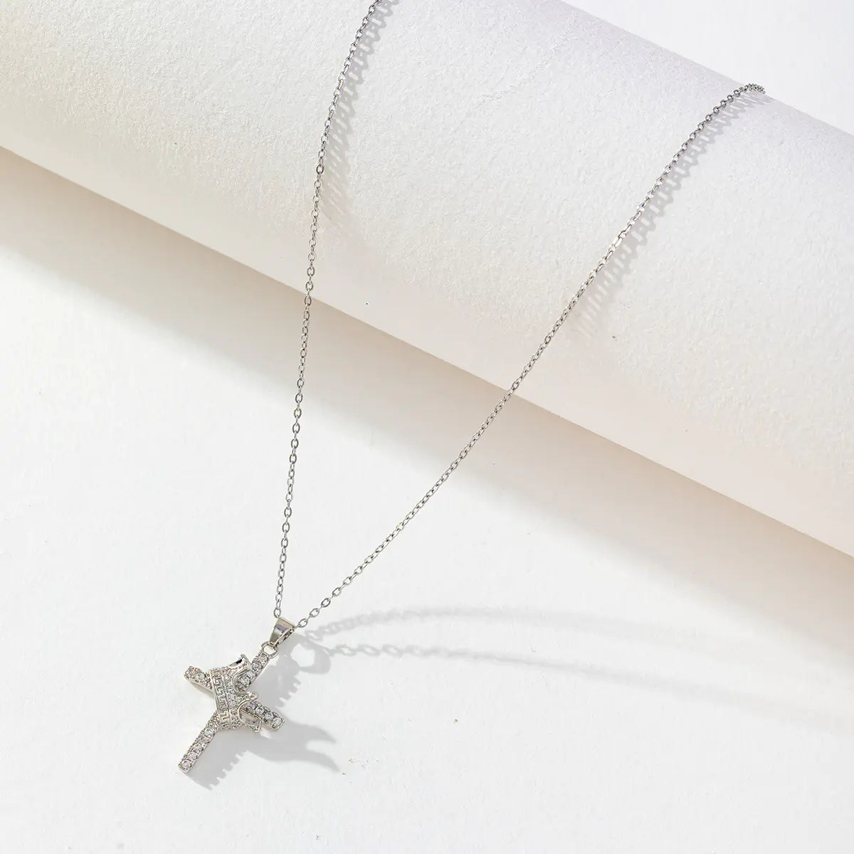 Crown Cross Clavicle Chain Silver Zircon Pendant Necklace
