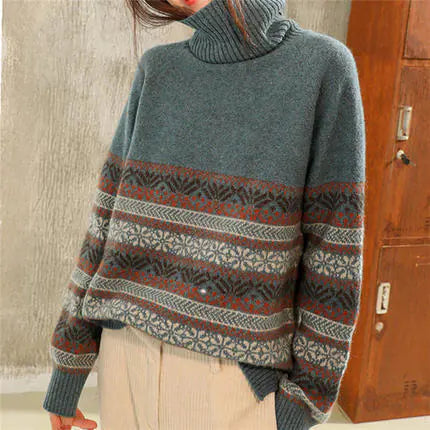 Loose Knit Turtleneck Sweater, Thick Wool Top