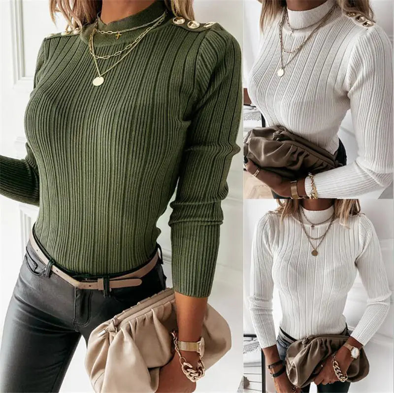 Autumn Turtleneck Knit Top for Women (Slim Fit)