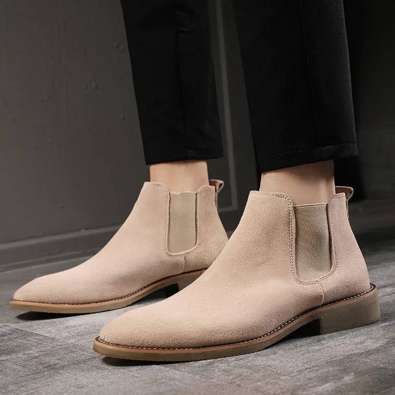 Men's High-Top Leather Pointed Toe Boots
