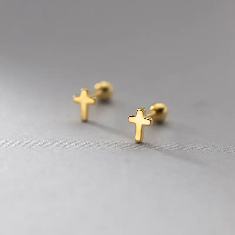 Sterling Silver Cross Stud Earrings for Women