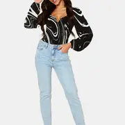 Blue Slim Fit Mom Jeans with Slash Pockets for Women