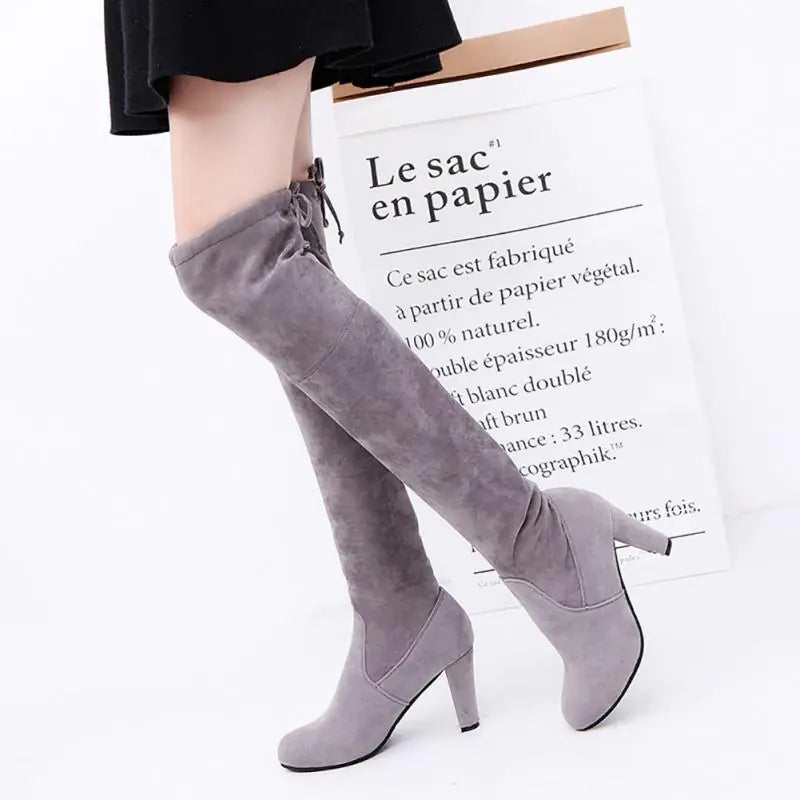 Pointed Toe Women's Knee-High Chunky Heel Boots
