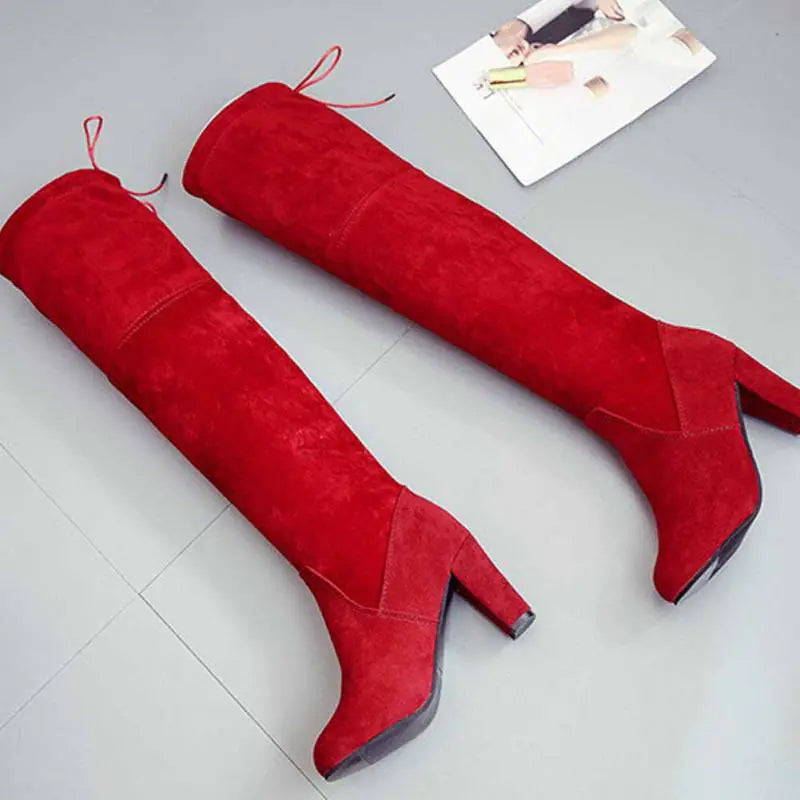 Pointed Toe Women's Knee-High Chunky Heel Boots