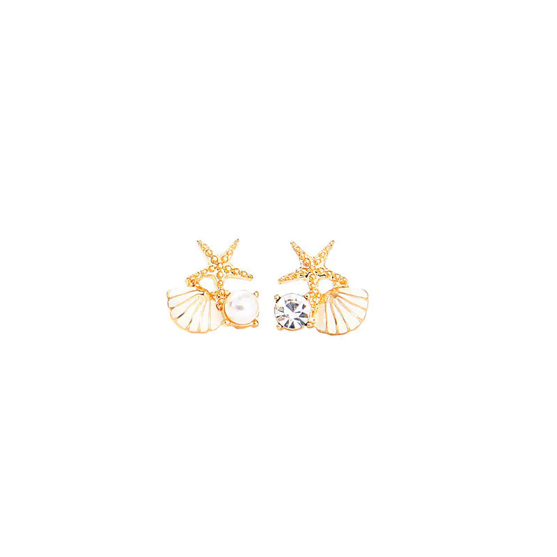 S925 Silver Starfish Stud Earrings with Pearl Accents