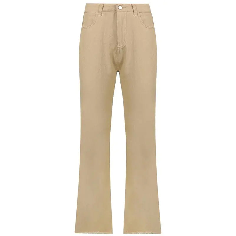 High Waist Wide Leg Straight Jeans with Slash Pockets