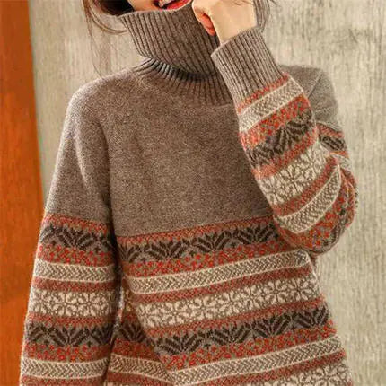 Loose Knit Turtleneck Sweater, Thick Wool Top