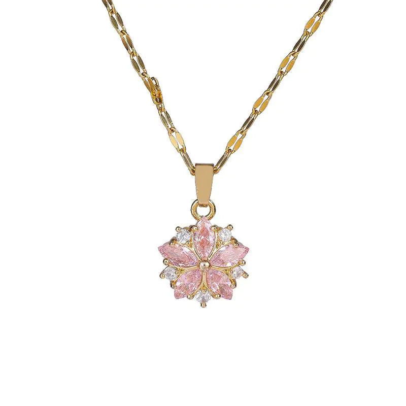 Fashionable Floral Pendant Necklace with Diamonds for Women
