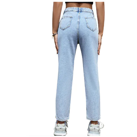 Black High Waist Straight Jeans with Slash Pockets