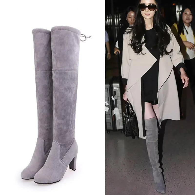 Pointed Toe Women's Knee-High Chunky Heel Boots