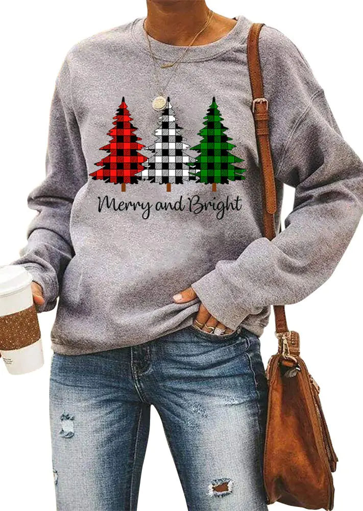 Womens Leopard Printed Plaid Trees Christmas Sweatshirt Long Sleeve Lightweight Pullover Tops Blouse