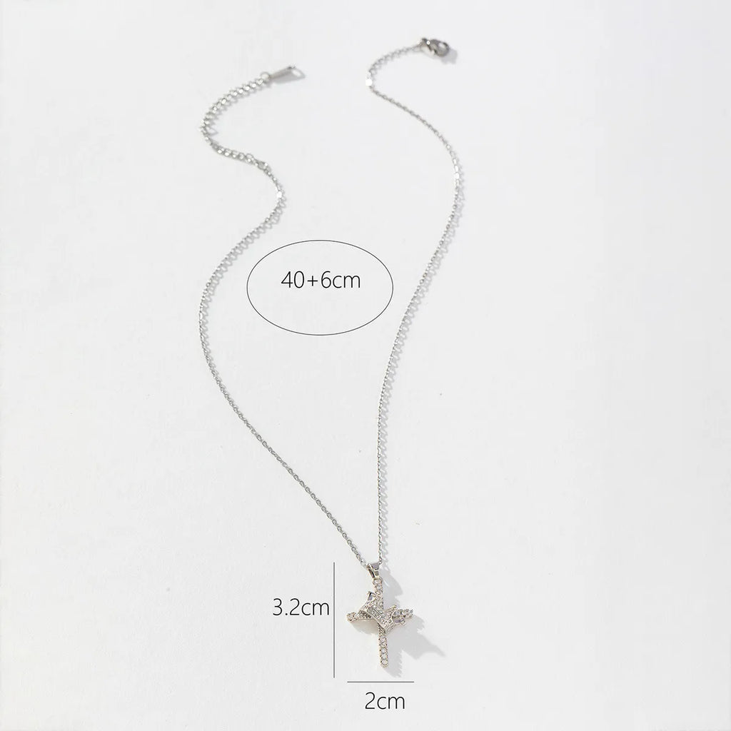 Crown Cross Clavicle Chain Silver Zircon Pendant Necklace