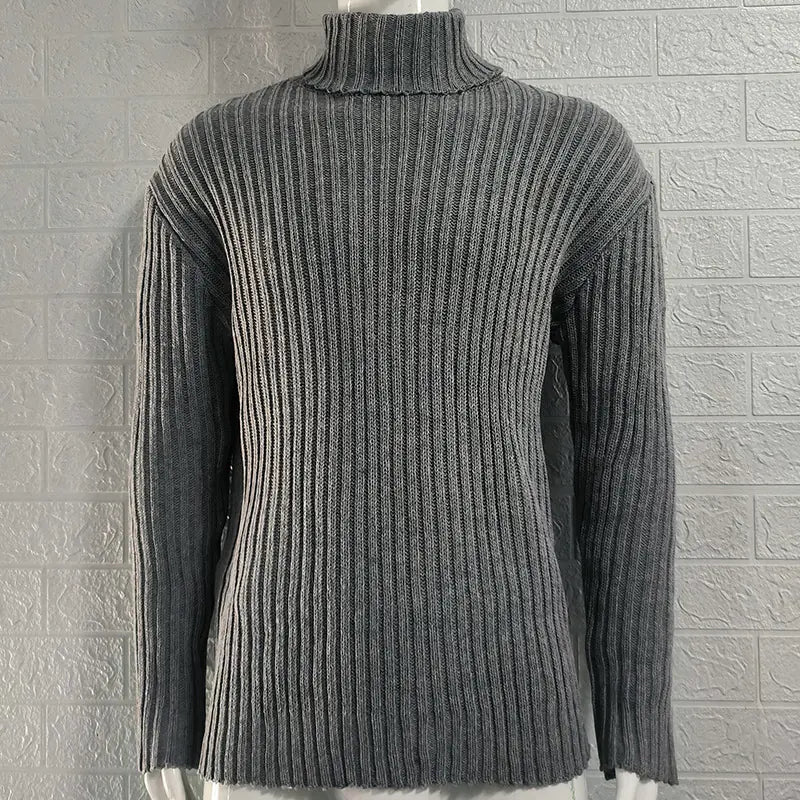 Slim Fit Knit Turtleneck Sweater in Solid Color