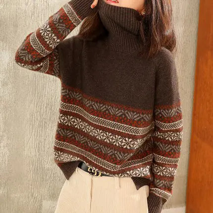 Loose Knit Turtleneck Sweater, Thick Wool Top